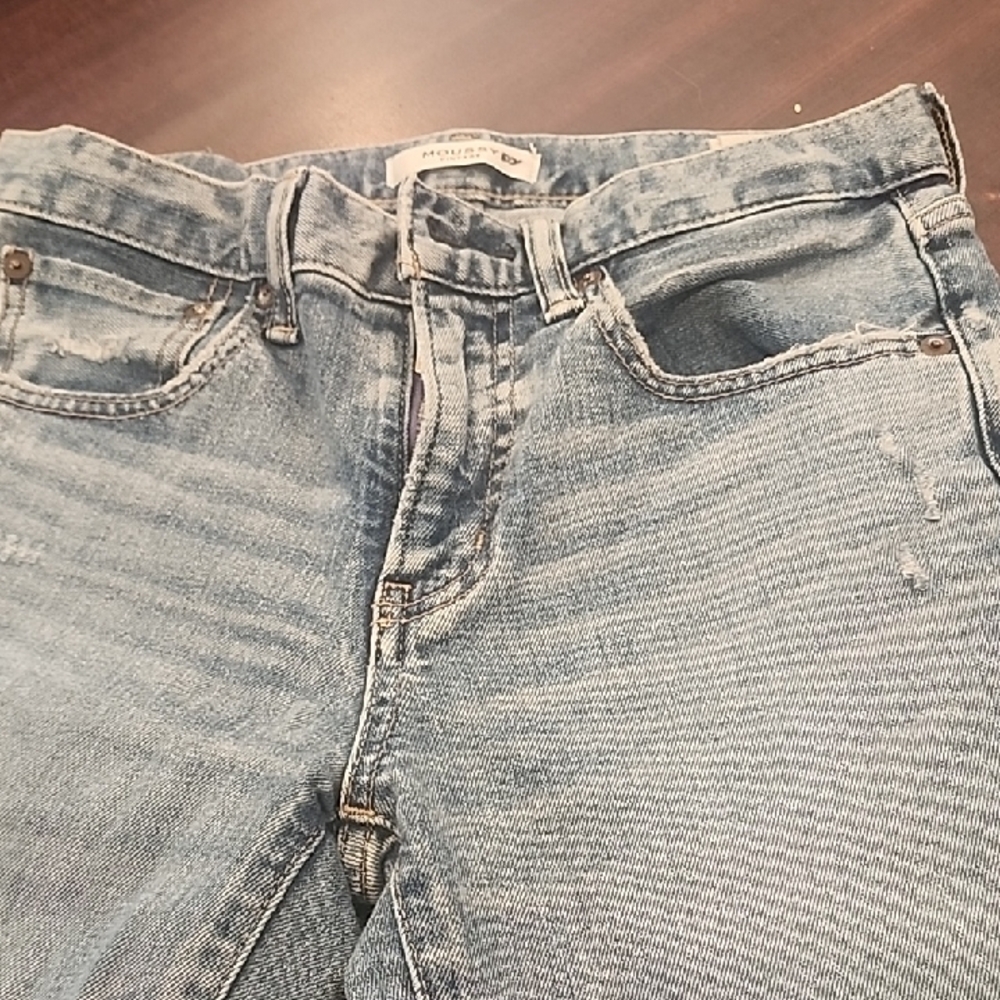 Moussy Blue Straight Leg Denim with Distressed Finish
